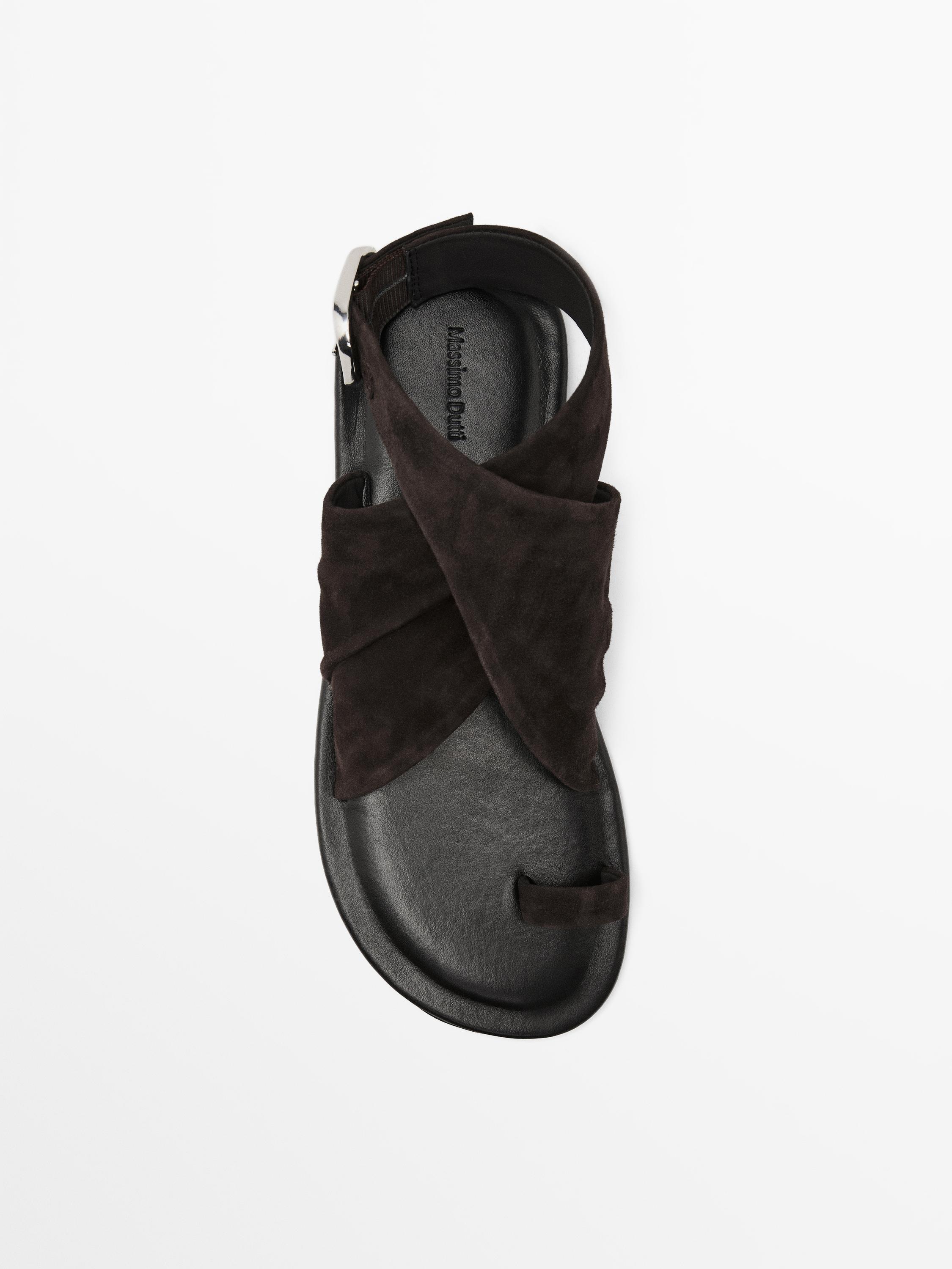 Suede crossover sandals